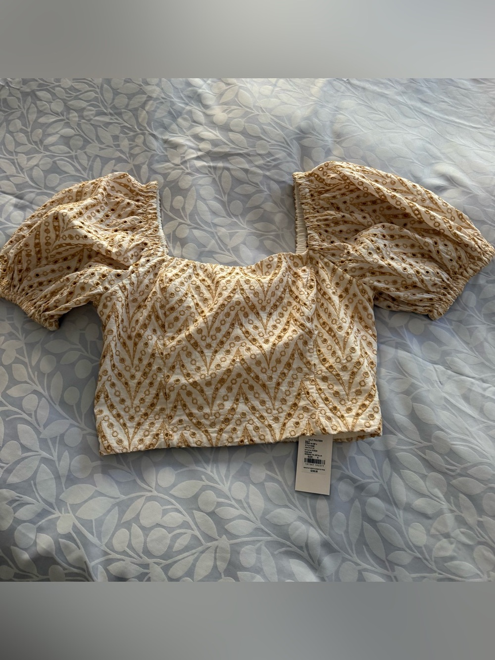 Lilly Pulitzer Cream Crop Top with Gold Chevron Embroidery
